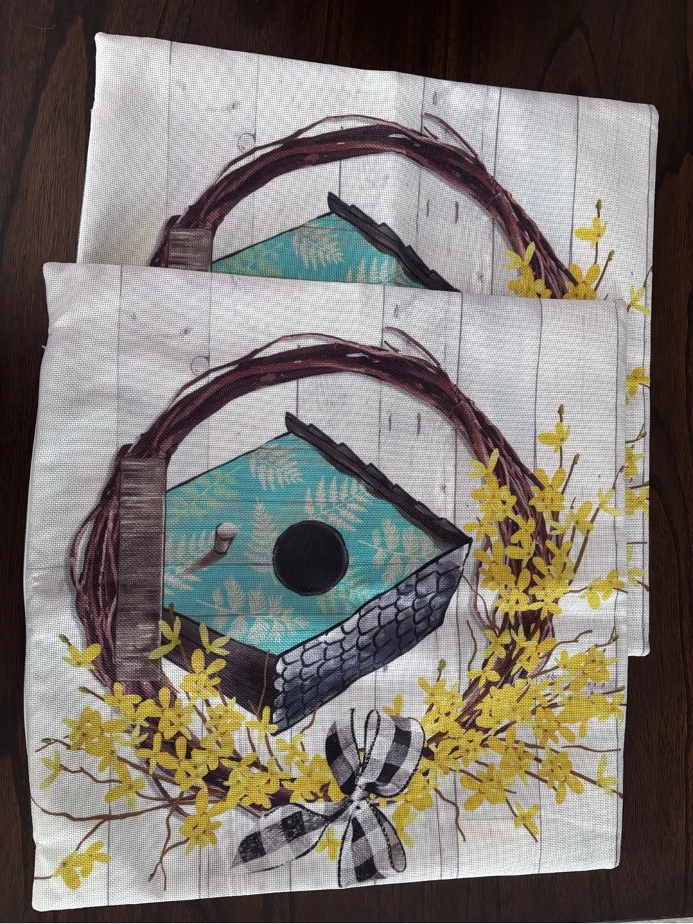 2 Floral Birdhouse Decorative Pillow Cover Pair - Yellow & Teal